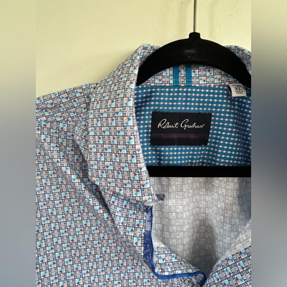 Robert Graham Blue Patterned Casual button down short sleeve Shirt XL